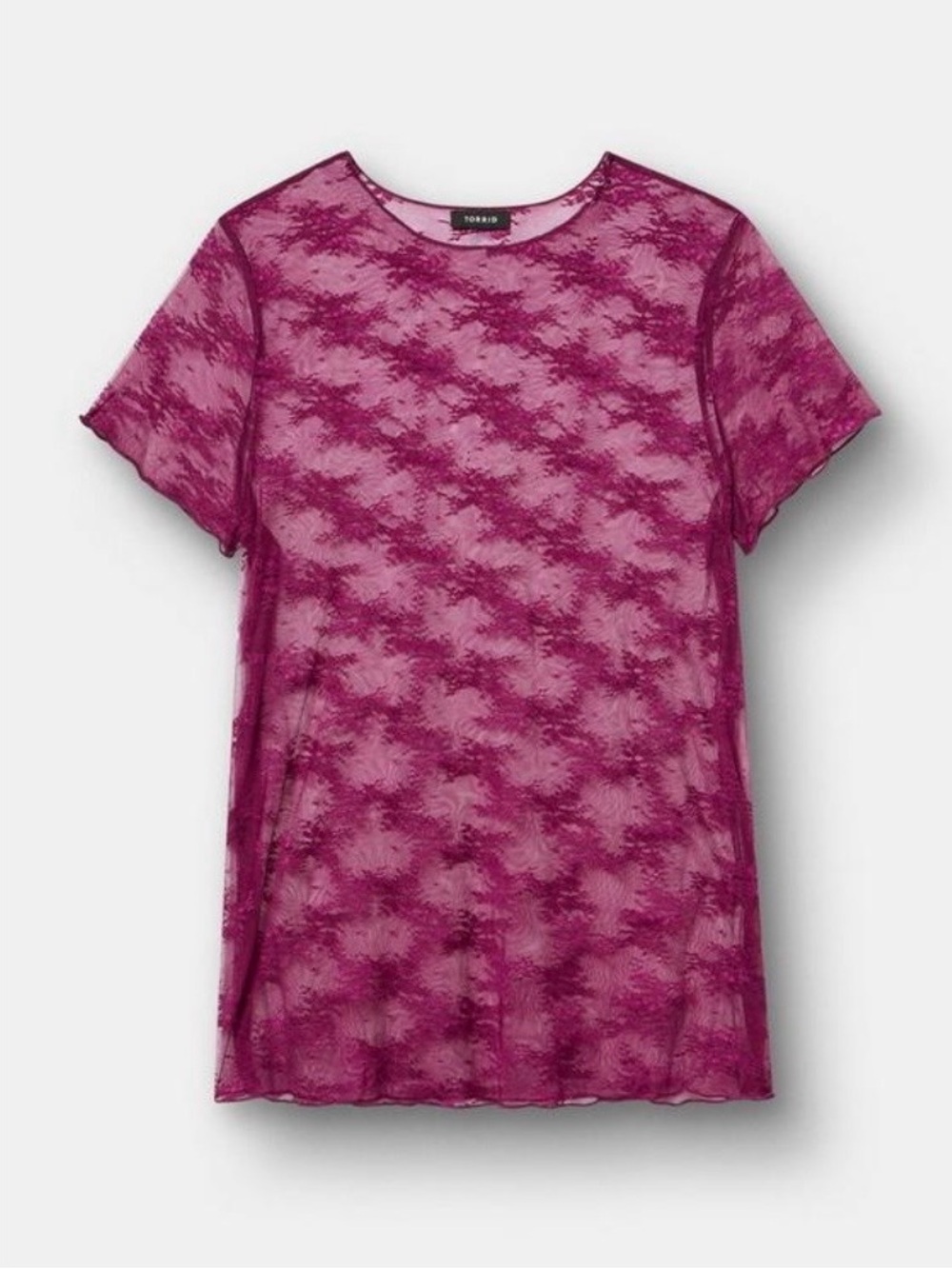 Torrid Sheer Lace Long Sleeve Crew Top in Plum Caspia - Size 00/10 - NWT